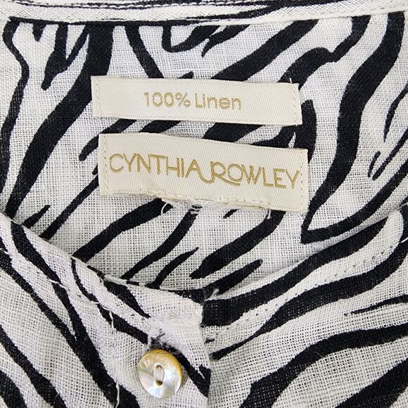 Cynthia Rowley Womens Top 2X 100% Linen Zebra Print Button Long Roll Tab Sleeve - Picture 6 of 7